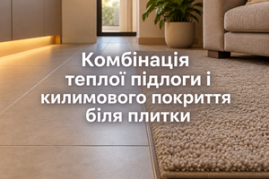 Комбінація теплої підлоги і килимового покриття біля плитки фото