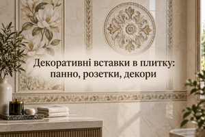 Декоративні вставки в плитку: панно, розетки, декори фото
