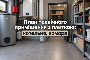 План технічного приміщення з плиткою: котельня, комора фото